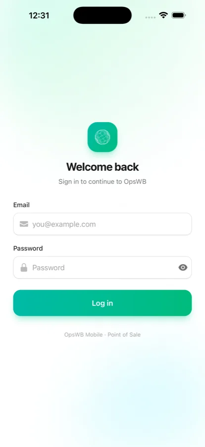 The OpsWB mobile app sign-in screen on an iPhone